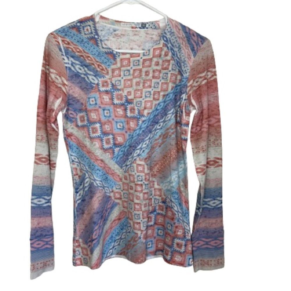 Whimsy Rose Blue Pink Baby Waffle Thermal Long Sleeve Shirt Top S